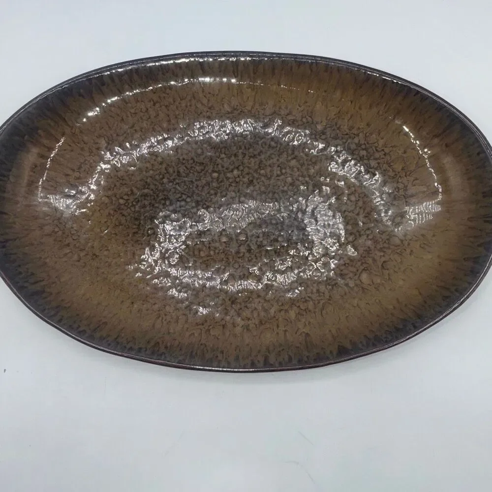 POTTERY BARN Brown Speckle Glaze Serving Platter- 14” x 9.5”